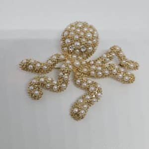 Napier Octopus Brooch Gold Tone Faux Pearls